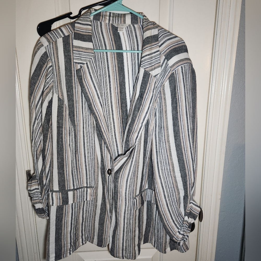 Cato Gray and White Striped Blazer Relaxed Fit
